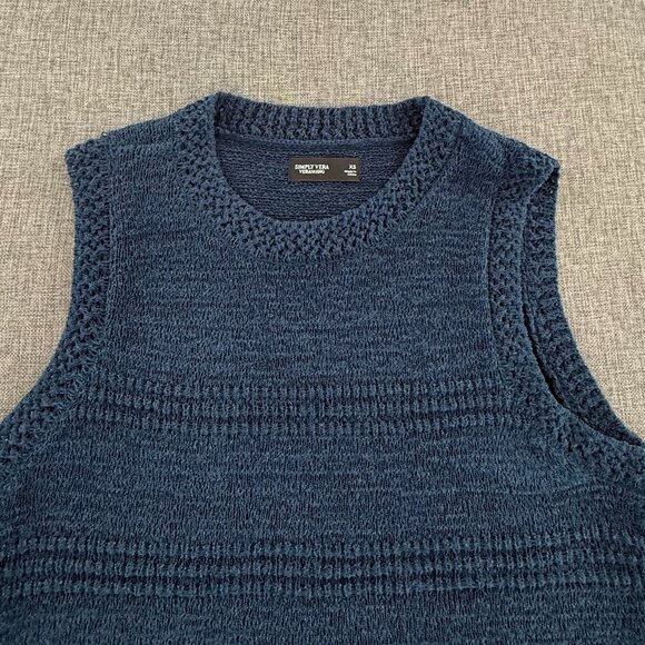 NEW! Simply Vera Wang Crochet Sweater Tank Top Sleeveless XS Round Neck Blue - Picture 5 of 13